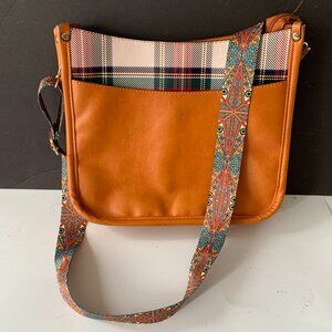 AUBREE CROSSBODY PURSE CAMEL AND PLAID BAG NO STRAP
